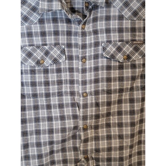 Eddie Bauer Pearl Snap Button Up Shirt Long Sleeve Gray White‎ Classic Fit - Picture 4 of 5